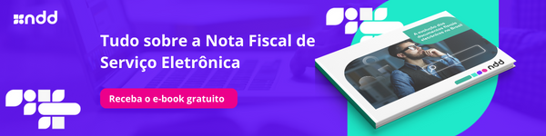 banner roxo com a figura de um livro e escrito Tudo sobre a Nota Fiscal de Serviço Eletrônica, baixe gratuitamente.